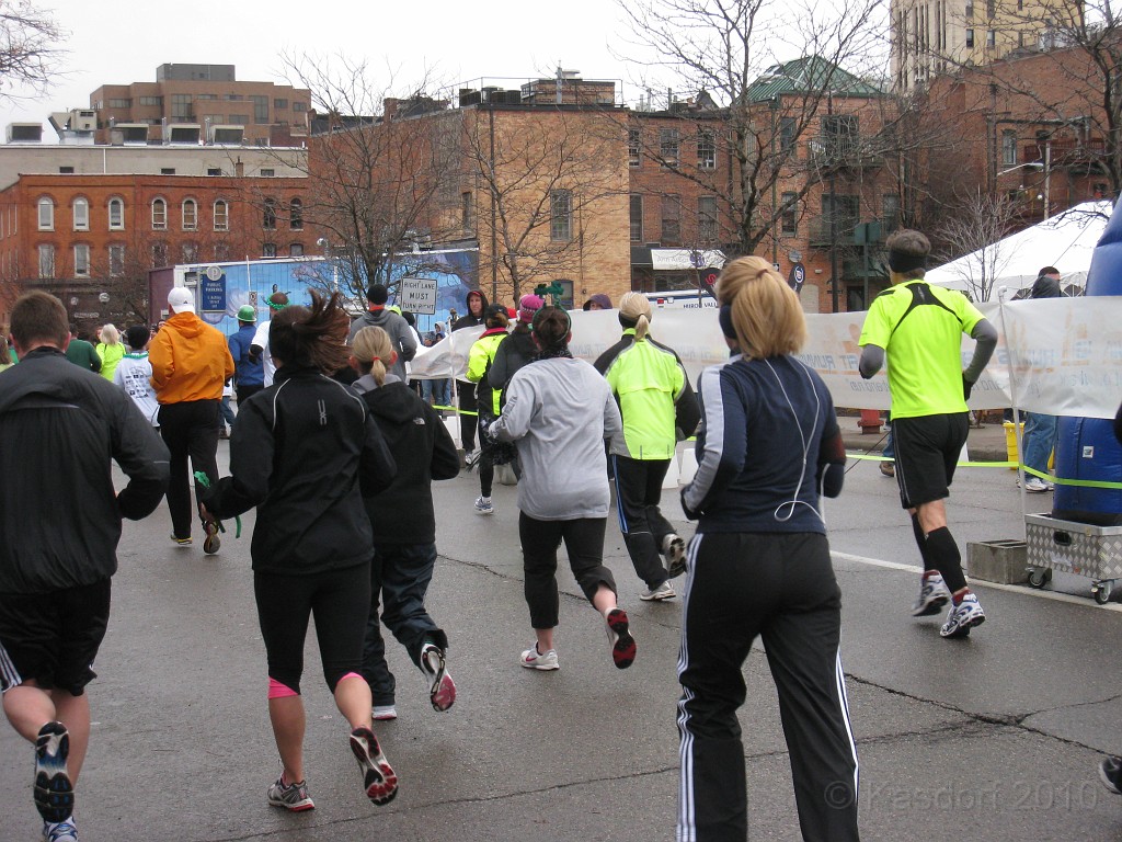 Shamrocks and Shenanigans 5K 2010 0910.jpg - The 2010 Shamrocks and Shenanigans 5K race in Ann Arbor MI. Cool and damp, and crowded.